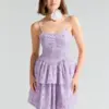 Women’s Purple Jacquard Ruffle Hem Cami Mini Dress