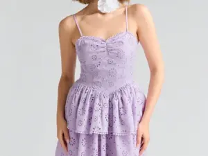 Women’s Purple Jacquard Ruffle Hem Cami Mini Dress